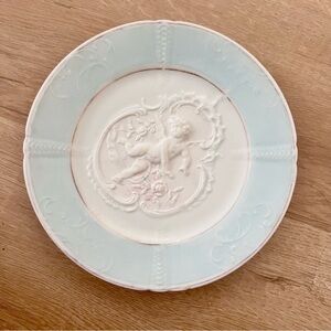 Antique Porcelain Plate Angle White‎ Light Blue Gold Trim 8”